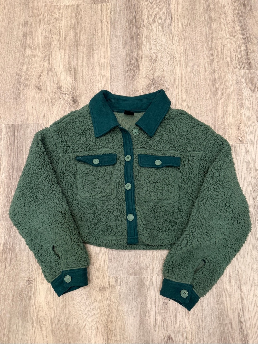PacSun Small Green Sherpa Fleece Cropped Shacket Jacket